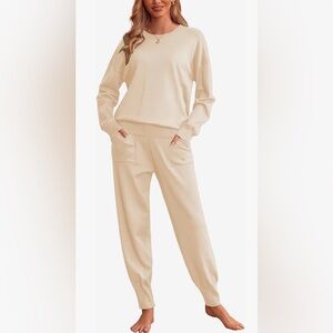 2 pc Jogger Style Cream Lightweight Loungwear Set